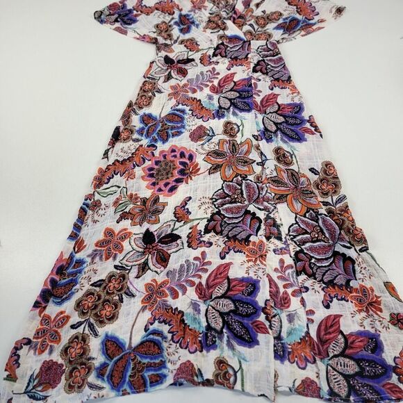 Zara Boho Crinkled Bright Floral Print Cape‎ Sleeve Beach Dress Women's sz Small - Picture 4 of 13